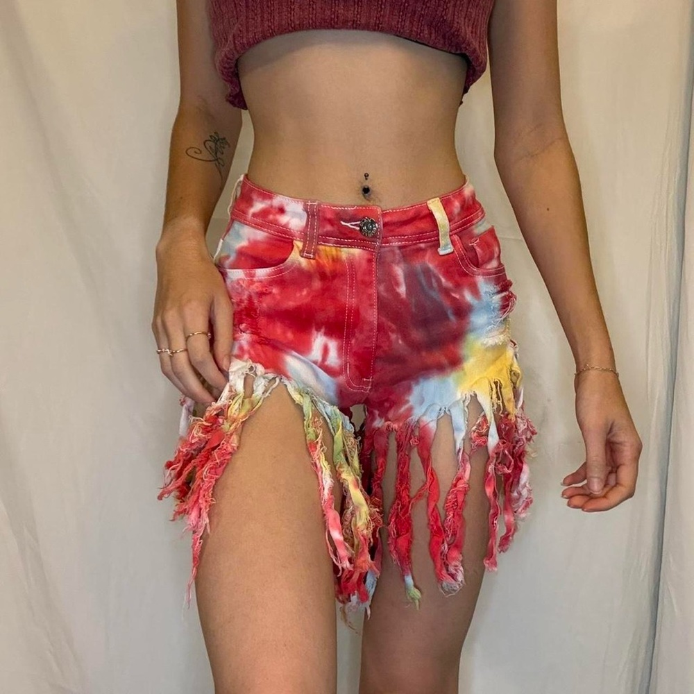 Tie-Dye Fringe Women cheeky rave Shorts